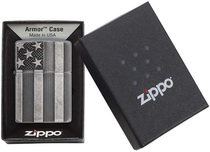 Zippo 60001624 Armor Antique Silver Plate DEEP Carved Feuerzeug, Messing US Flag