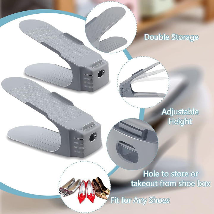 10 Stück Einstellbare Schuhregale, Schuhstapler/Schuhhalter Set, 3 höhenverstellbar, Platzsparend, r