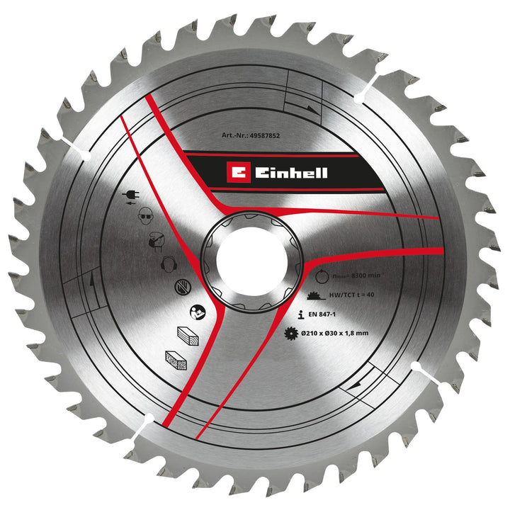 Original Einhell Kreissägeblatt 210x30 (Sägen-Zubehör, Ø 210 mm, Aufnahme 30 mm, 40 Zähne, Schnittbr