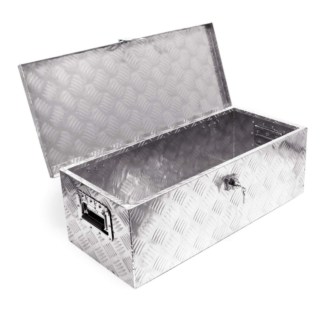 Wiltec Werkzeugbox Alu 76x32x24,5 cm Silberfarbene Transportbox, Werkzeugkiste inkl. Schlüssel, Alub