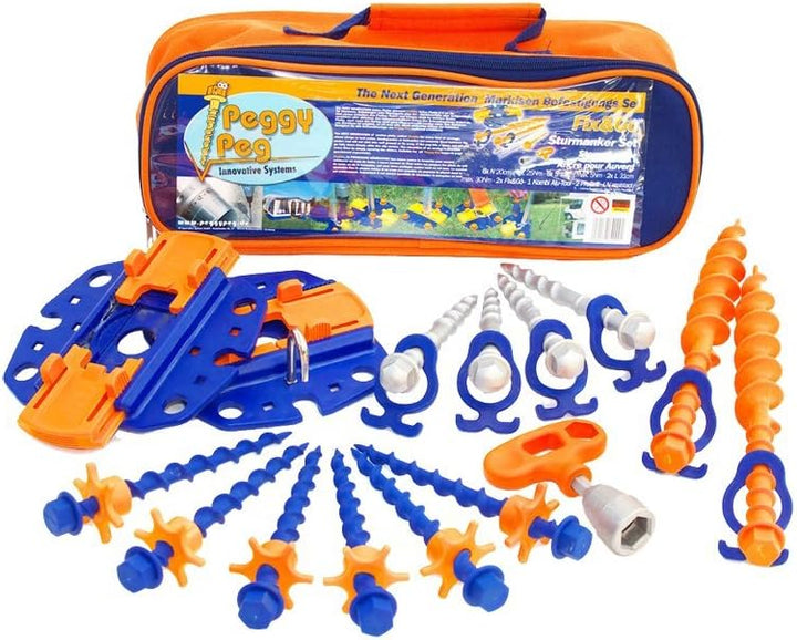 Peggy Peg Fix & Go/Peg & Stop Markisenset Schraubhering normal 20 cm, 12er Set Bundle mit Schraubher