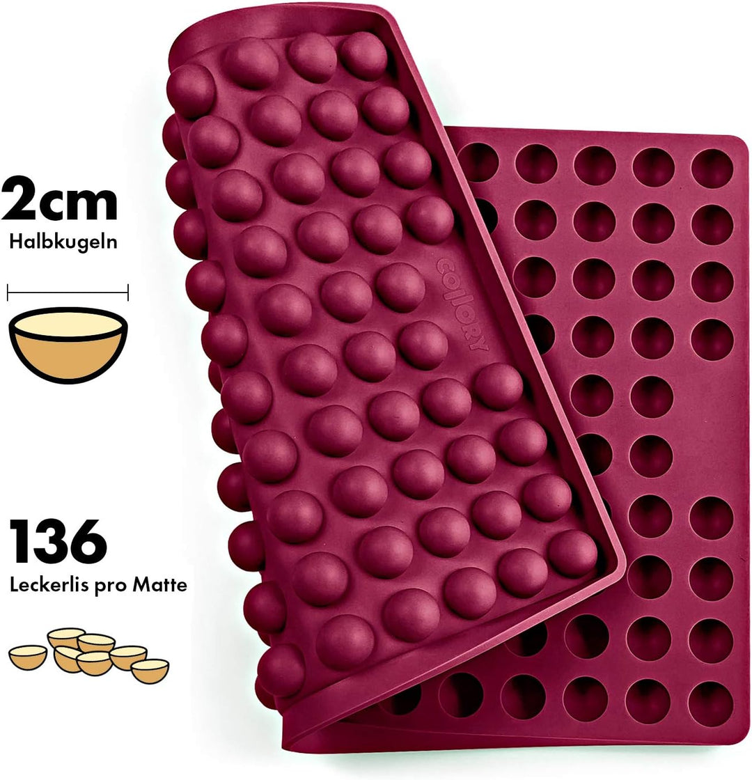 Collory® Backmatte Hundekekse für GROSSE HALBKUGEL (2cm Ø) Leckerlis, Silikon Backform, Backunterlag