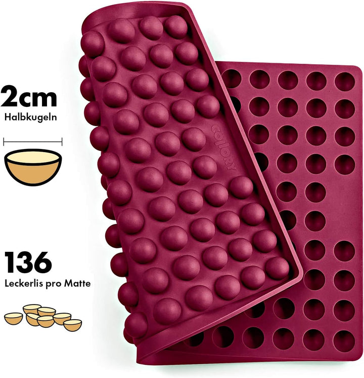 Collory® Backmatte Hundekekse für GROSSE HALBKUGEL (2cm Ø) Leckerlis, Silikon Backform, Backunterlag