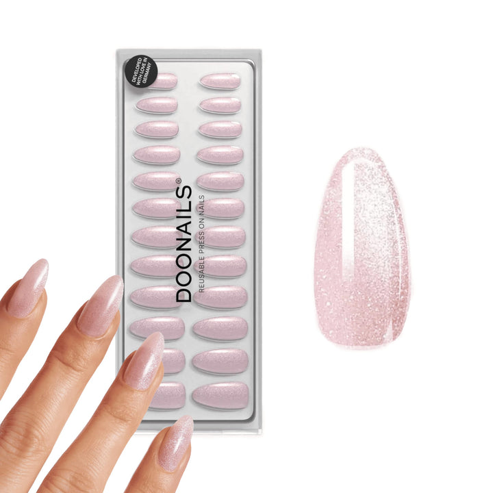 DOONAILS Soft Gel Press On Nails 30er Set Rose Cateye Almond Form Rosa Nägel zum Aufkleben Full Cove