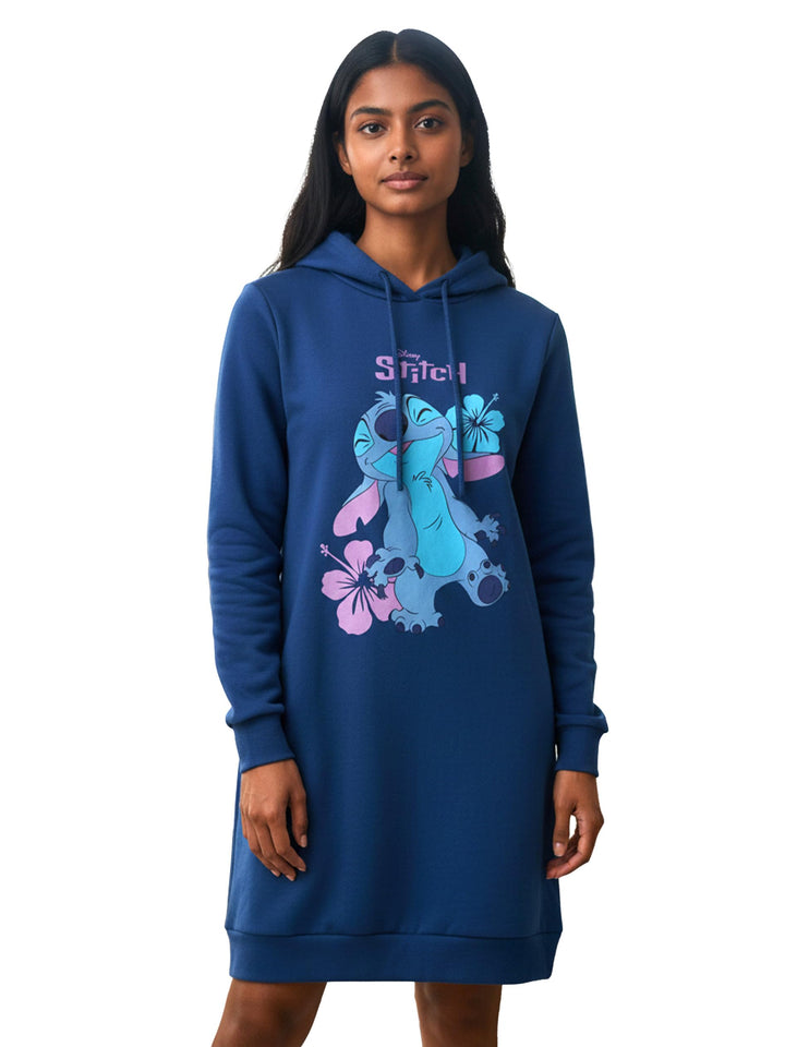 Disney Lilo &amp; Stitch Sweatkleid für Damen - Oversize Hoodie Kapuzenpullover lang Sweatshirt Langarm