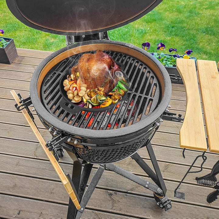 Onlyfire Hähnchenbräter aus Gusseisen, BBQ-Geflügelbräter mit Ausgiesser und Griff, Grillzubehör für
