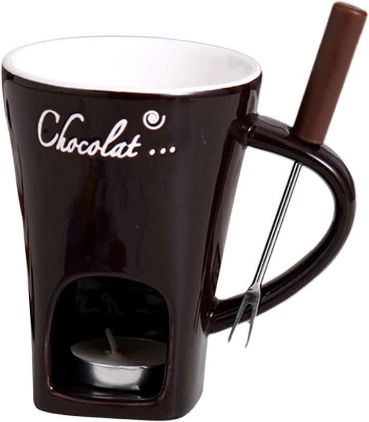 Schokoladen-Fonduetasse mit Gabeln, 130 ml, Schokoladenschmelzbecher, Keramik-Butterwärmer, Set, per