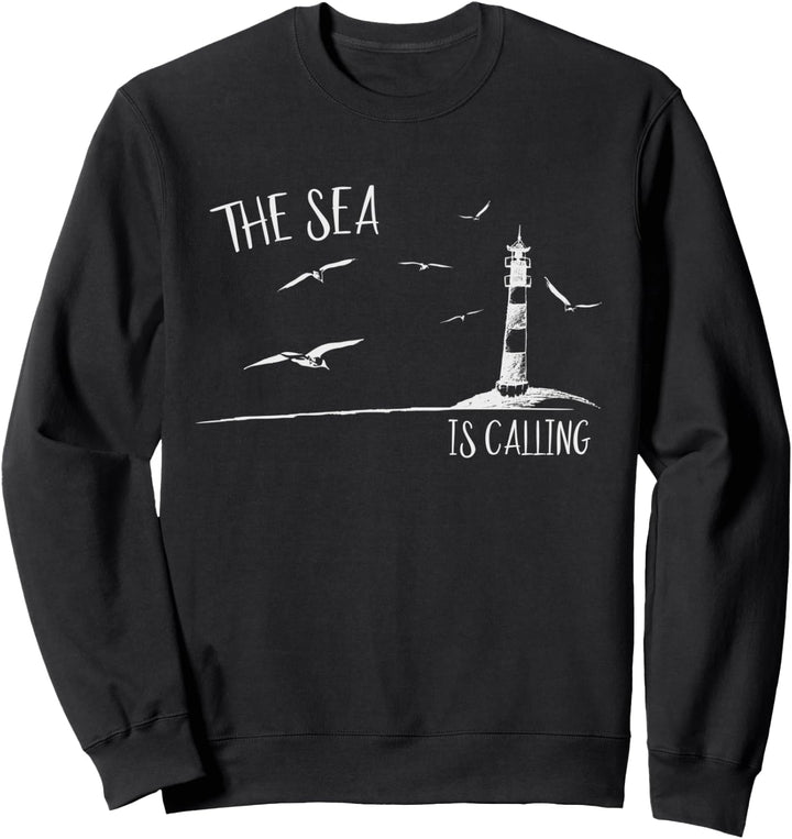 Sea Is Calling Das Meer ruft Möwen im Flug mit Leuchtturm Sweatshirt
