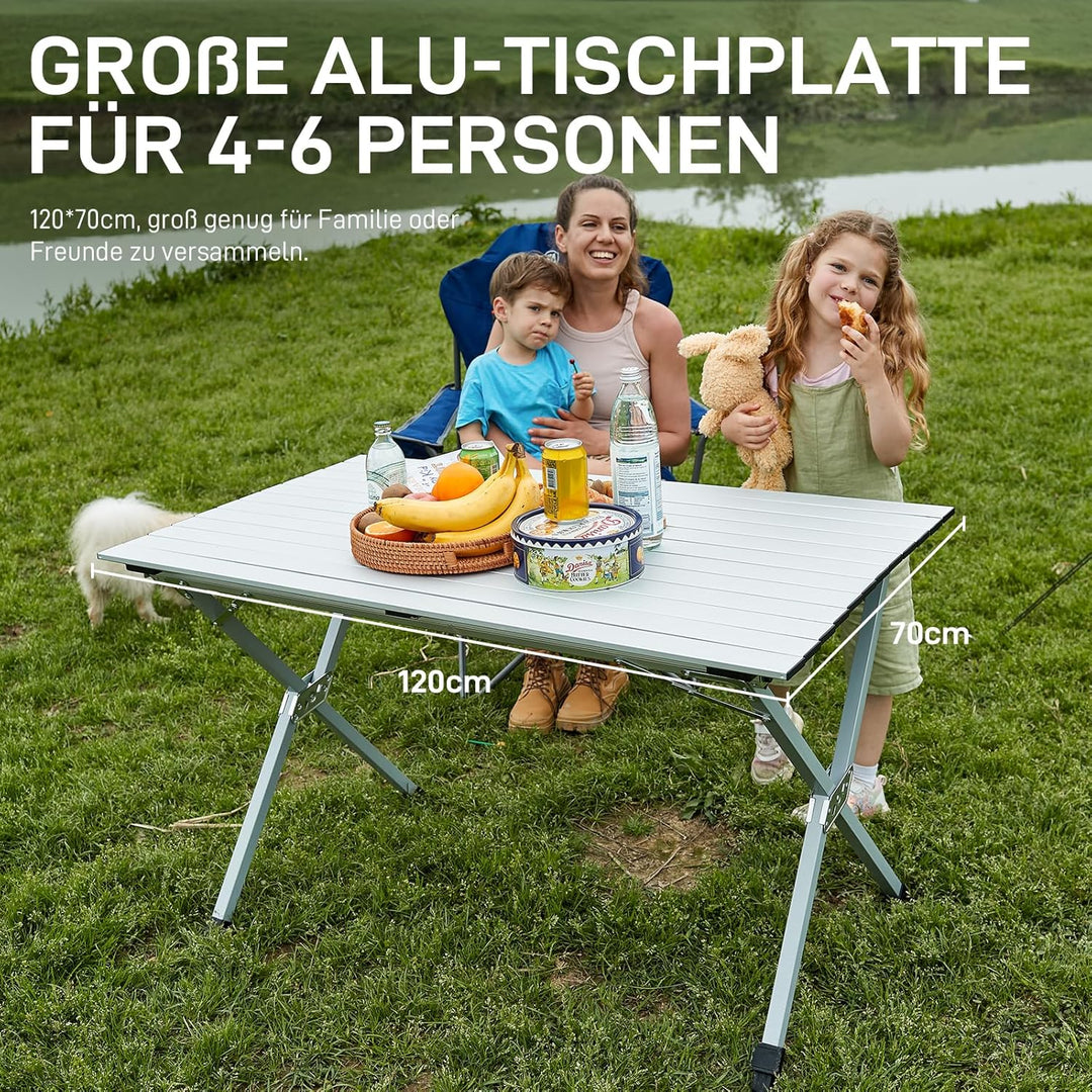 EVER ADVANCED Campingtisch Klappbar Aluminium 120X70CM Klapptisch 80KG Belastbar Aufrollbarer Tischp