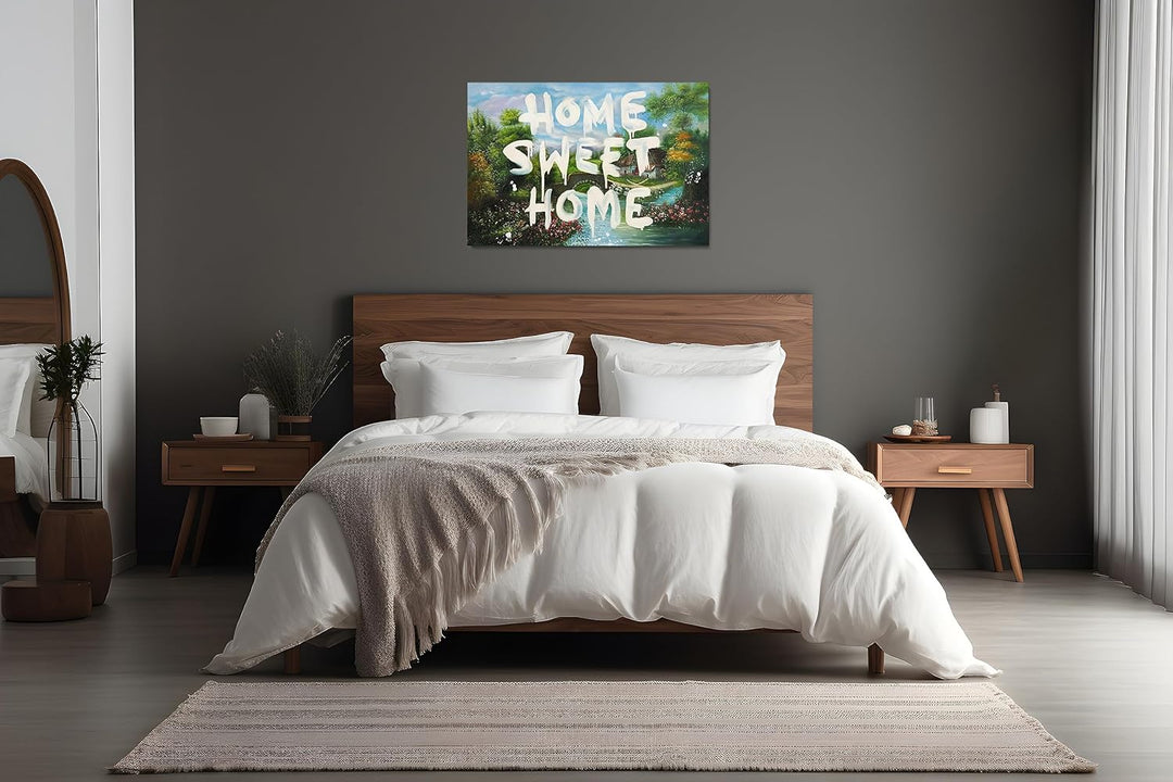 Kunstmoneten Street Art | 100% HANDGEMALT | Banksy Bilder Leinwand | Gemälde 'Home Sweet Home 90x60c
