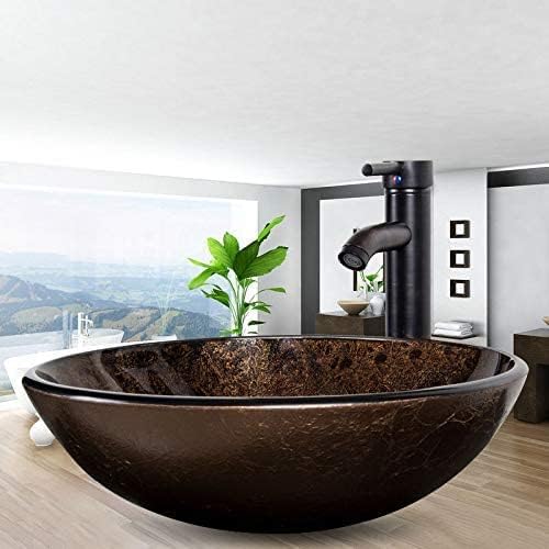 ARTETHYS Waschbecken Glas Aufsatzwaschbecken mit Wasserhahn Ablaufgarnitur, Round Waschschale Wascht