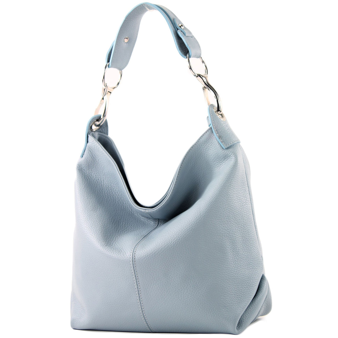 modamoda de T168 Damen Leder Schultertasche, handmade in Italy Eisblau, Eisblau
