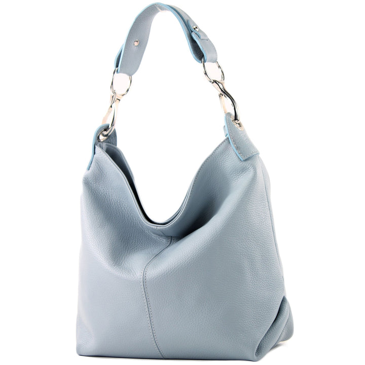 modamoda de T168 Damen Leder Schultertasche, handmade in Italy Eisblau, Eisblau