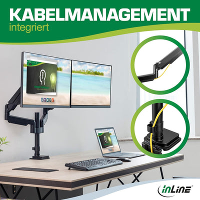 InLine® Monitor Tischhalterung mit Lifter, Halterung für 2 Bildschirme bis 32“ (82cm, VESA 75x75 ode