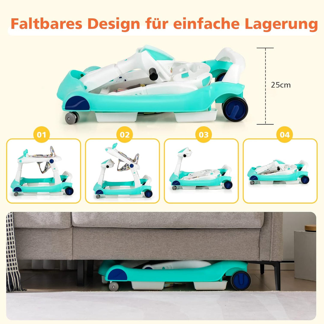 GOPLUS 2 in 1 Faltbarer Lauflernhilfe, Höhenverstellbare Lauflernwagen mit Licht, Musik & Einstellba