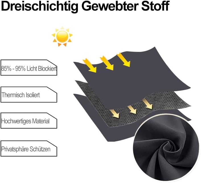 DWCN Vorhang Blickdicht Verdunkelungsgardinen mit Ösen 2 Stücke Thermogardine für Wohnzimmer, Schlaf