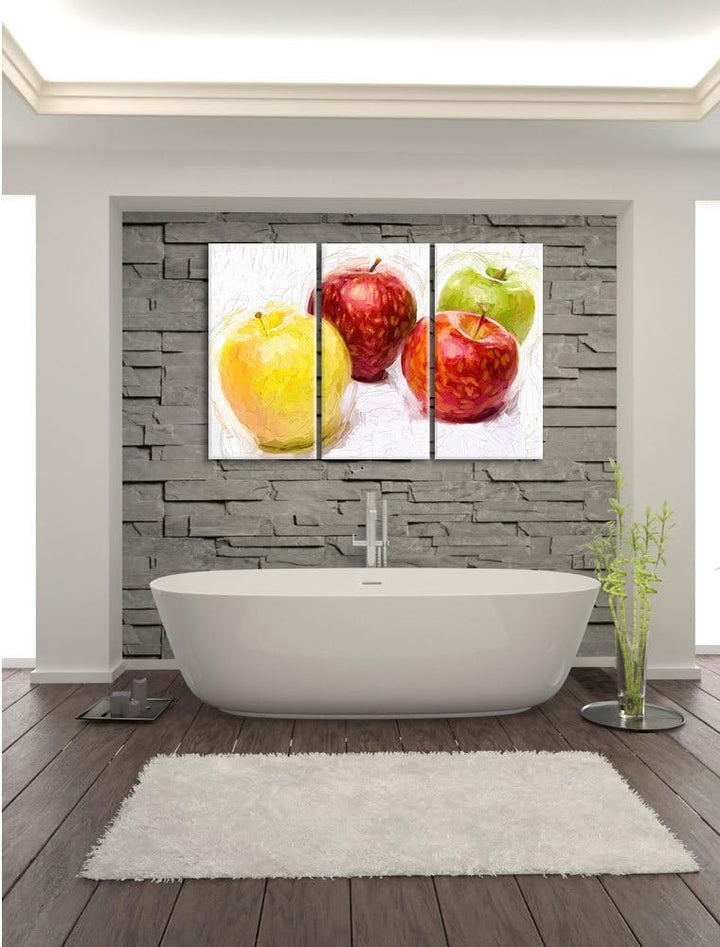 Pixxprint Äpfel / 3-Teilig/Gesamtmass 120cm Leinwandbild bespannt auf Holzrahmen/Wandbild Kunstdruck