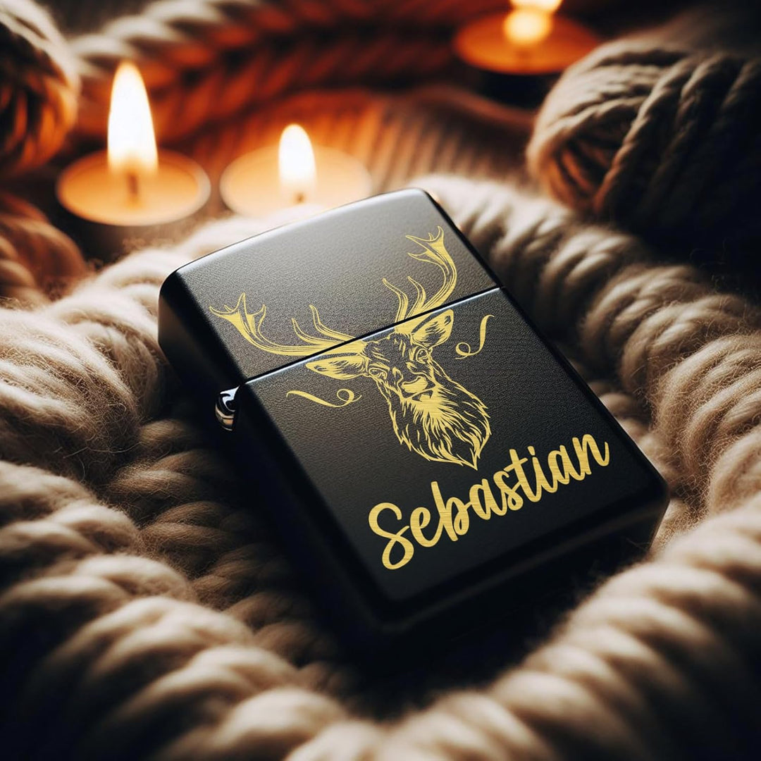 Jäger & Hirsch Zippo Feuerzeug mit Gravur personalisiert | Männer Geschenke für Jäger & Jagd, mit Hi
