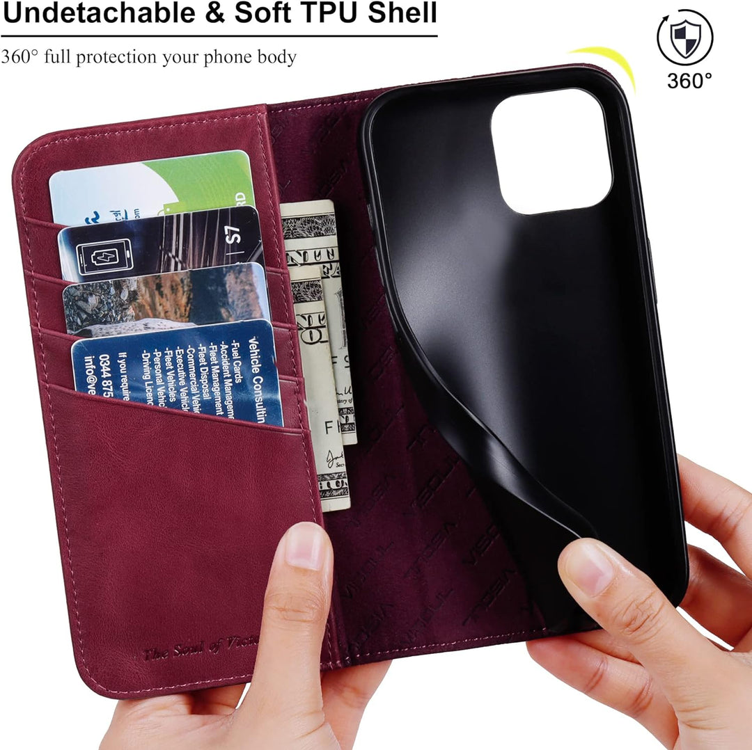 VISOUL iPhone 14 Plus Hülle, Stossfeste Handyhülle [Erstklassiges Rindsleder], TPU Schutzhülle [Kart