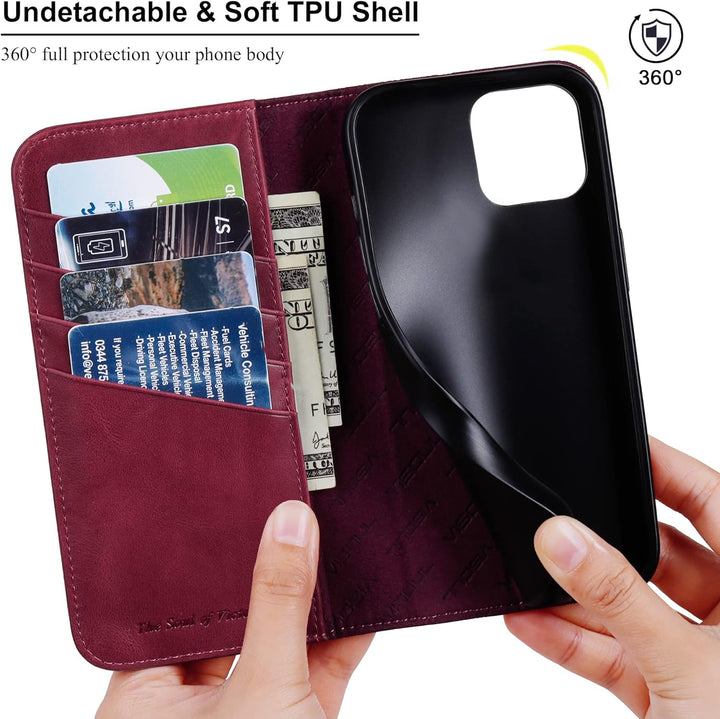 VISOUL iPhone 14 Plus Hülle, Stossfeste Handyhülle [Erstklassiges Rindsleder], TPU Schutzhülle [Kart