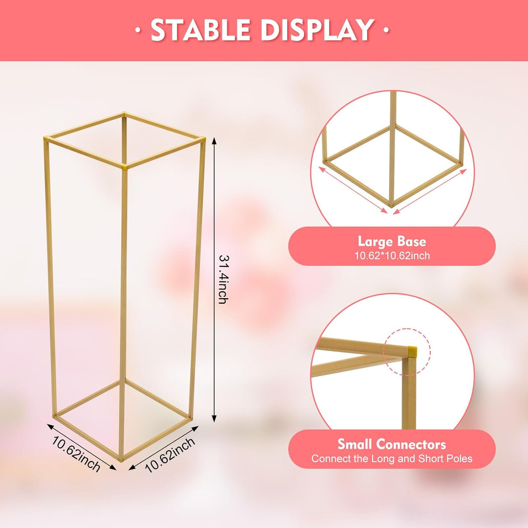 10 Stück Gold Blumenständer Metall, Hochzeitsvase Blumensäule Quadratisch, Goldvasen Säule Dekosäule