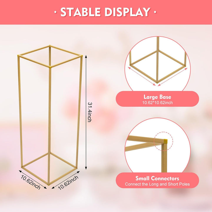 10 Stück Gold Blumenständer Metall, Hochzeitsvase Blumensäule Quadratisch, Goldvasen Säule Dekosäule