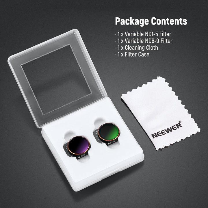 NEEWER Variables ND Filter Set kompatibel mit DJI Mini 3 Pro, ND2-32 (1-5 Stop) + ND64-512 (6-9 Stop