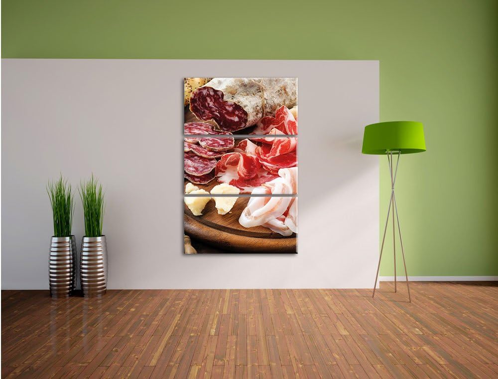 Pixxprint Brotzeit mit Wurst 3-Teiler Leinwandbild 120x80 Bild auf Leinwand