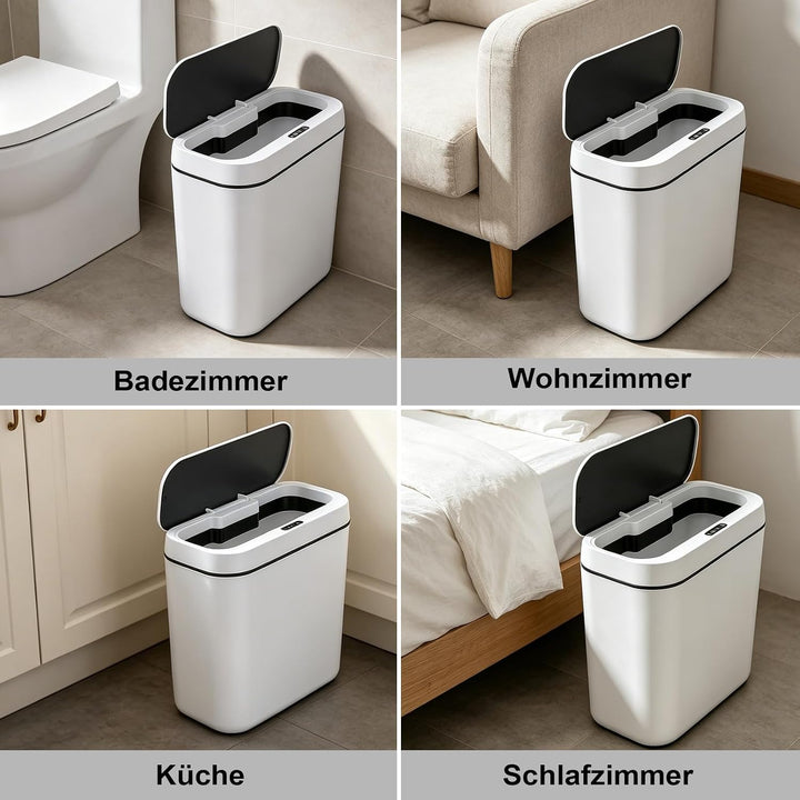 2er Set Mülleimer Bad mit Sensor, 15L Elektrischer Mülleimer mit Deckel