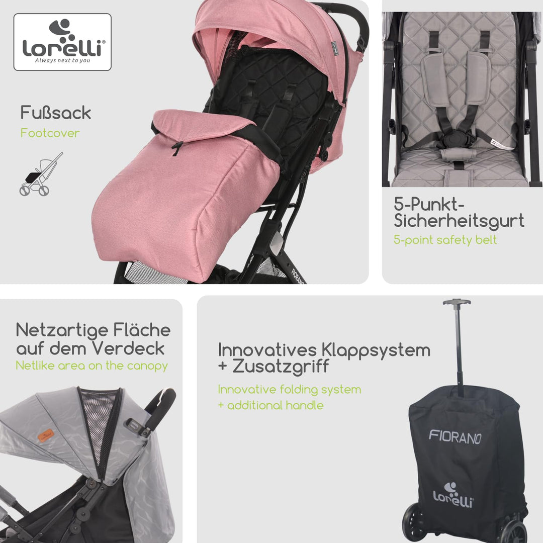 Lorelli Kinderwagen Fiorano, Reisebuggy, Baby Buggy klein zusammenklappbar, leicht, nur 7,5 kg, komp
