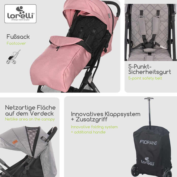 Lorelli Kinderwagen Fiorano, Reisebuggy, Baby Buggy klein zusammenklappbar, leicht, nur 7,5 kg, komp