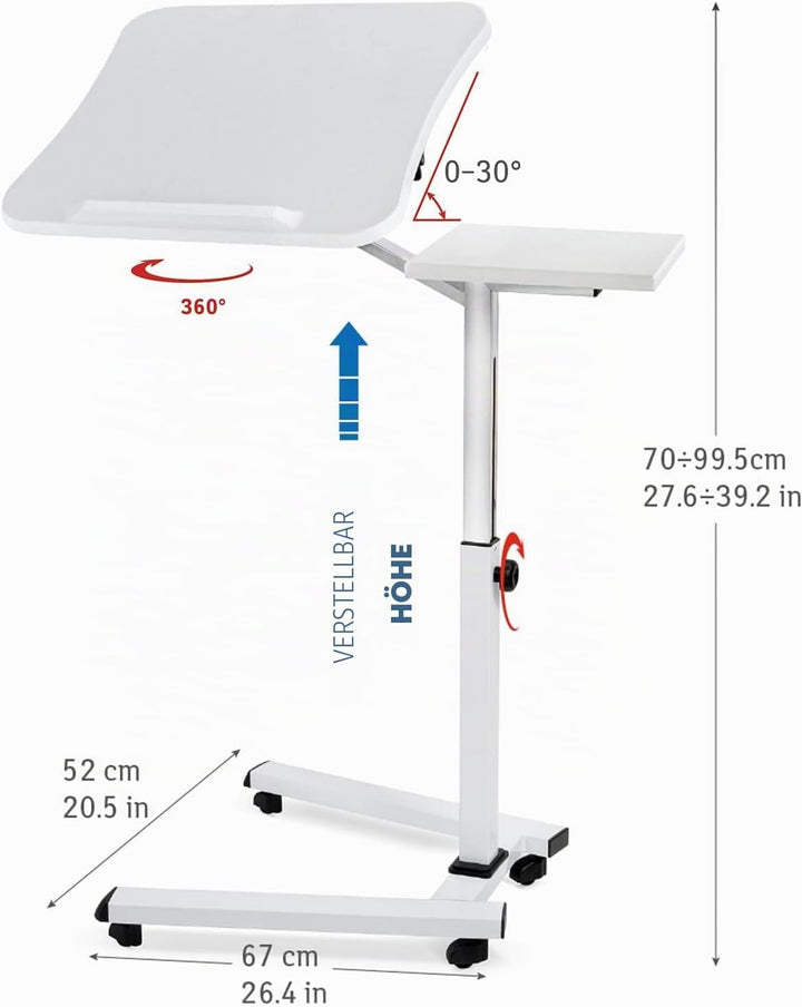 Tatkraft Like Laptop Ständer auf Rollen, Laptoptisch Höhenverstellbar Stehpult, Bett Beistelltisch W