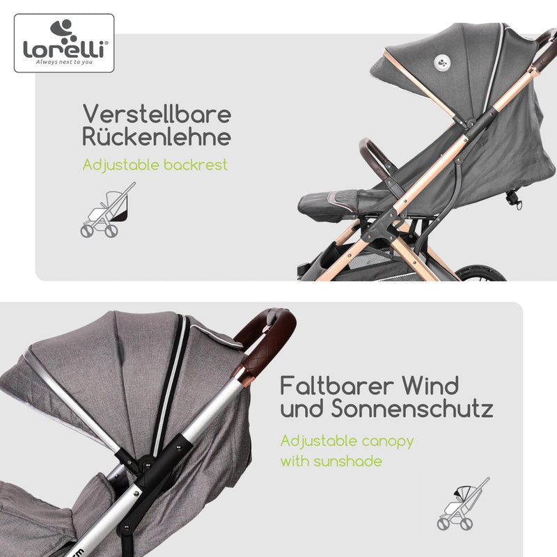 Lorelli Kinderwagen Storm, Sport Buggy klein zusammenklappbar, nur 9,3kg, kompakter Sportsitz bis 22