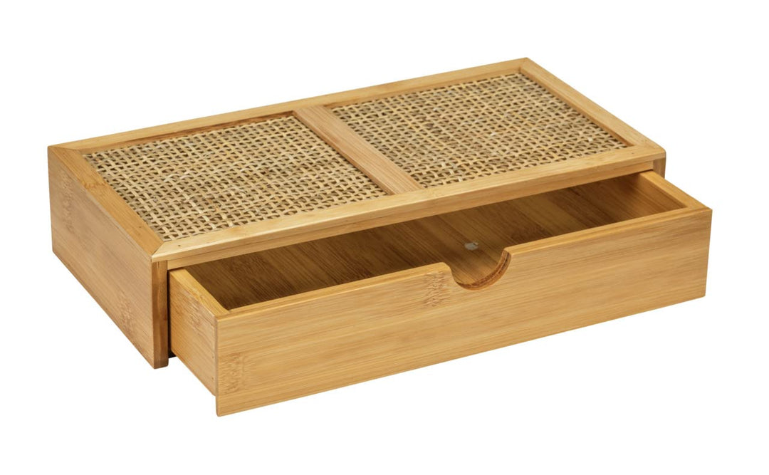 WENKO Badbox Allegre, dekorative Box mit Schublade im trendigen Boho-Style aus hochwertigem Bambus u