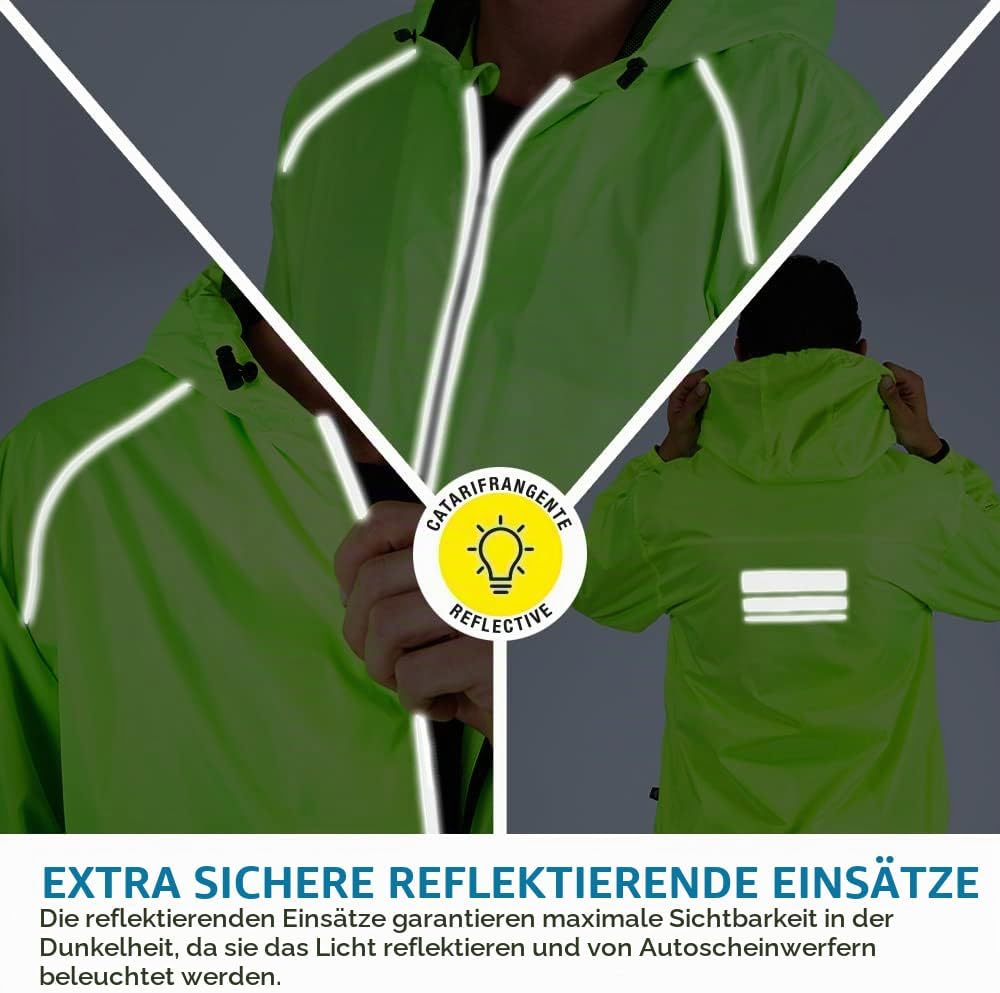 PERLETTI Regenjacke Herren Schwarz Gelb für Hohe Sichtbarkeit - Reflektierende Regenponcho Windbreak