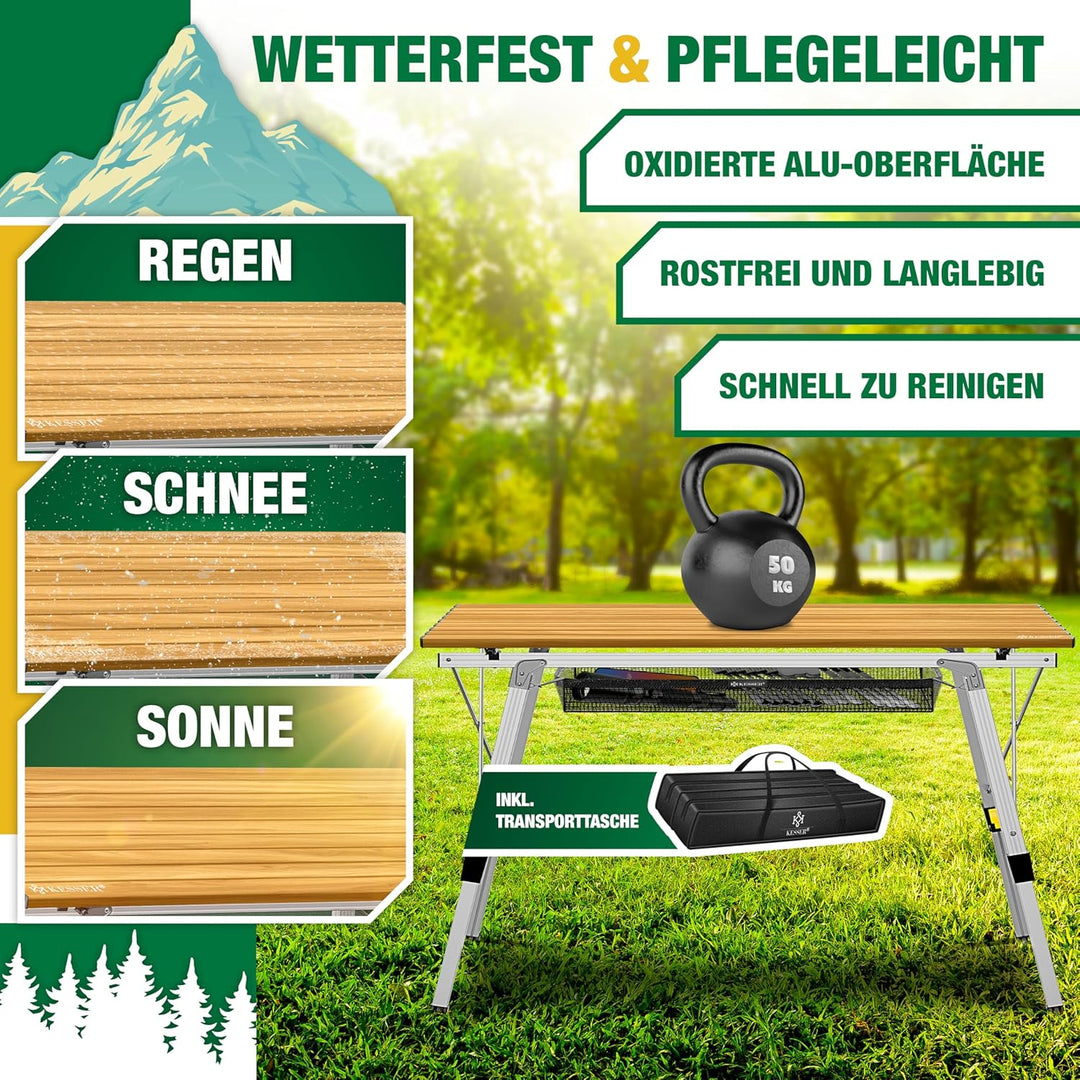 KESSER® Campingtisch faltbar Klapptisch mit Aluminiumrahmen Aufrollbare Tischplatte Falttisch klappb