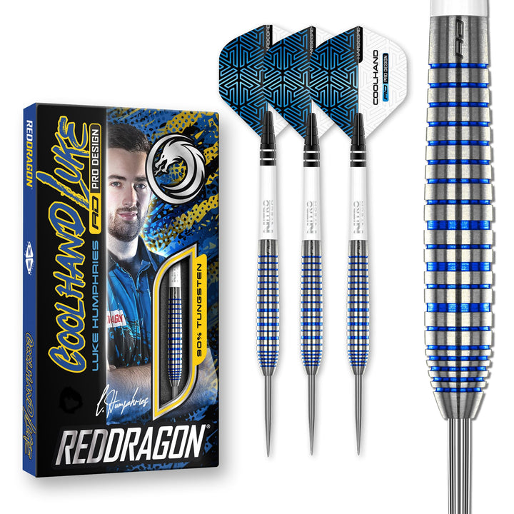 RED DRAGON Luke Humphries TX Serie Premium Wolfram Steeltip Dart Set mit Flüge und Schäften 24 g 3,