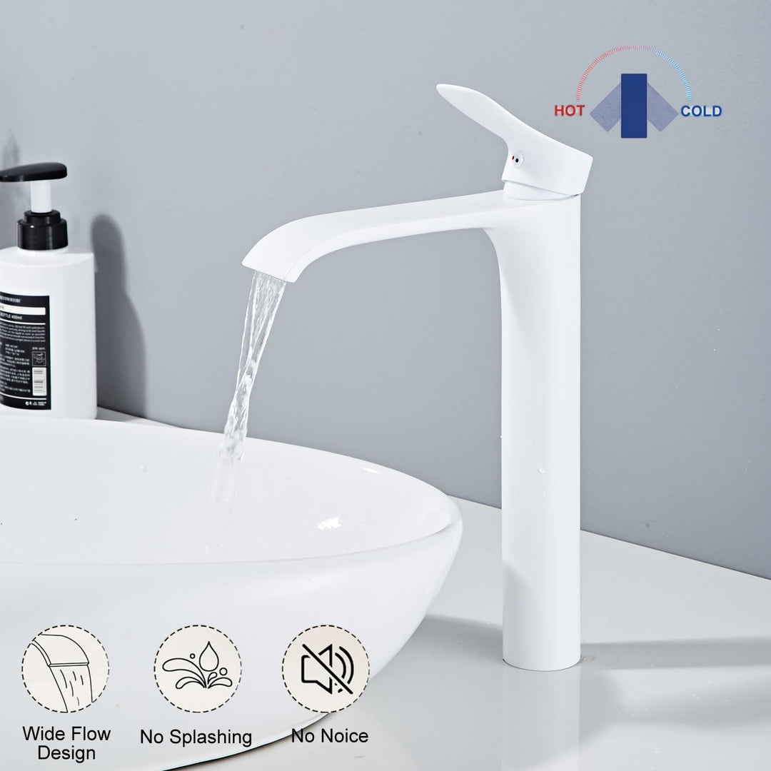 Bad Wasserhahn Weiss Wasserfall Badarmatur Hoch Waschtischarmatur Einhebel Mischbatterie aus Messing