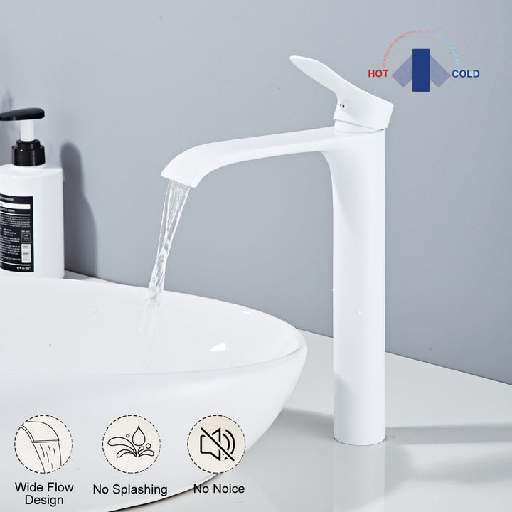 Bad Wasserhahn Weiss Wasserfall Badarmatur Hoch Waschtischarmatur Einhebel Mischbatterie aus Messing