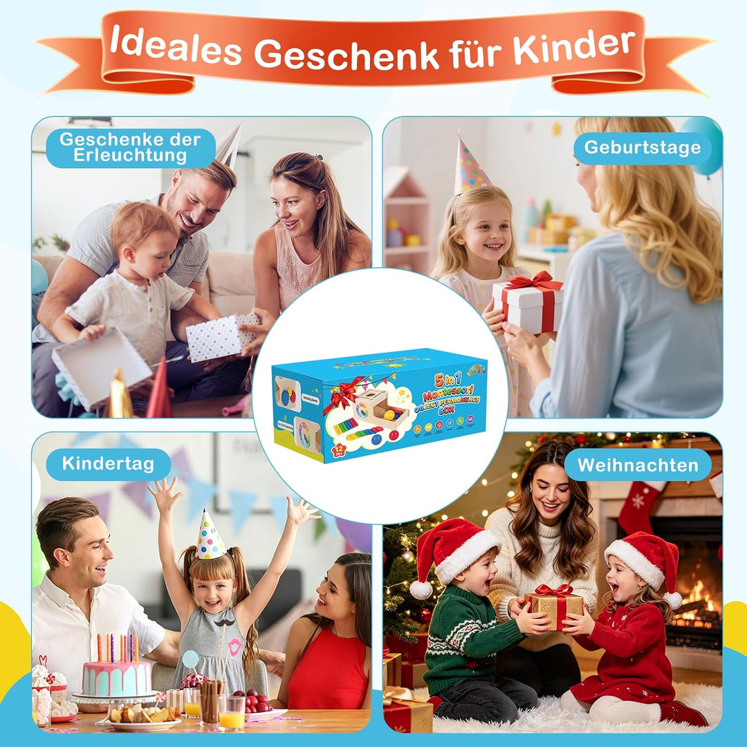Montessori Spielzeug ab 1 Jahr, 5-in-1 Holz Objektpermanenz Box Montessori Spielzeug ab 2 3 Jahre Ba