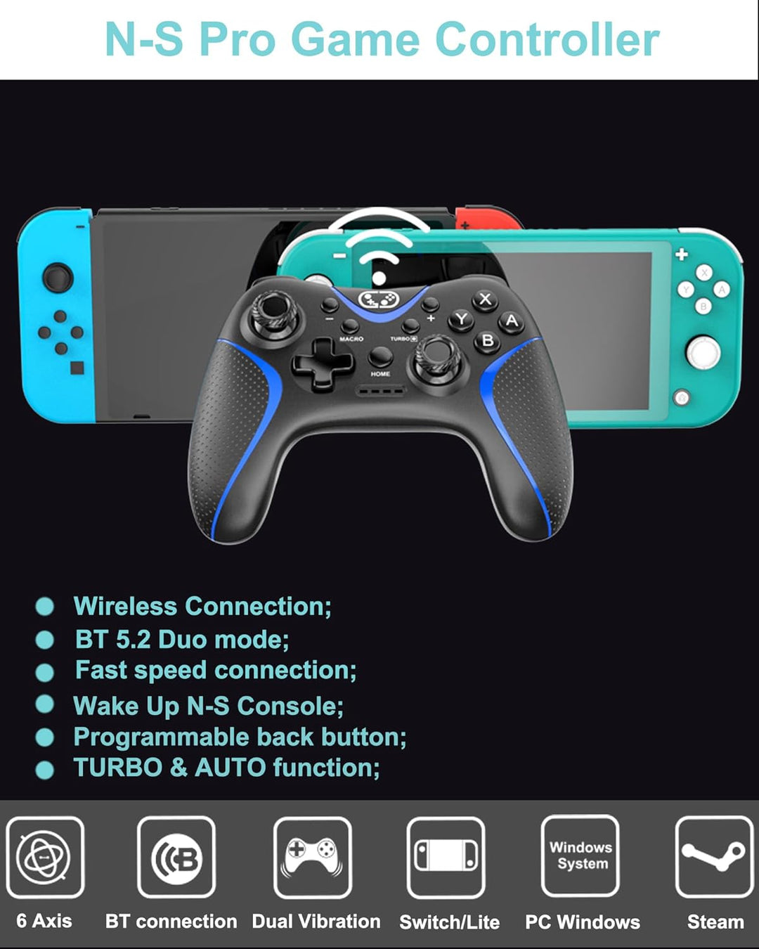 Switch Controller für Nintendo Switch/Switch Lite/Switch OLED,Switch Pro Controller mit Aufwachen,PC