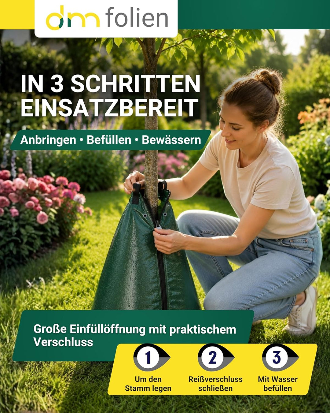 dm-folien Baumbewässerungsbeutel I 55 Liter I 2 Stück I Bewässerungssack aus robustem PVC I Baumsack