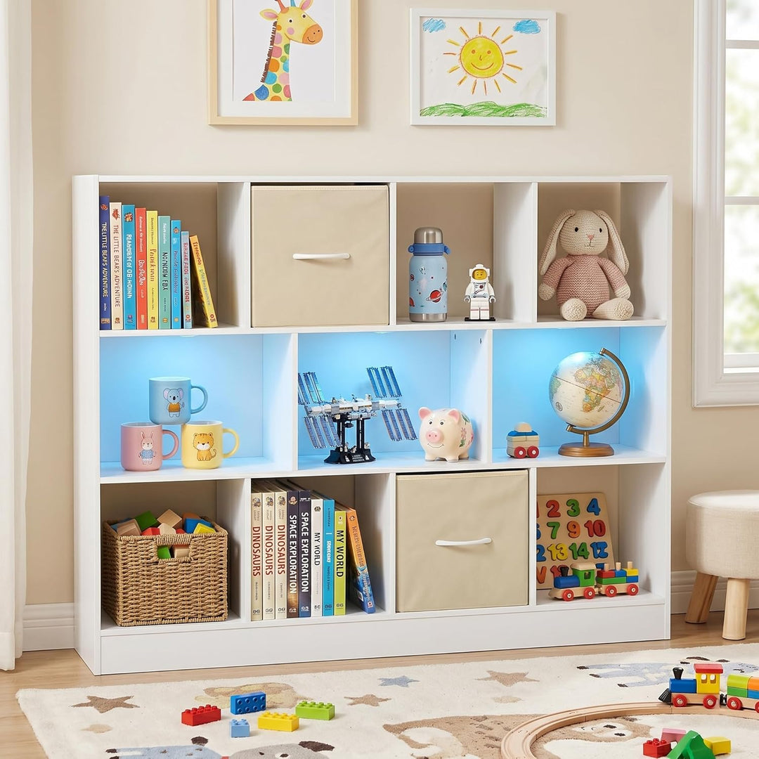 Kinderregal Spielzeugregal mit Boxen,11 Fächern,LED,Kinderzimmer Regal Kinder Bücherregal,Spielzeug