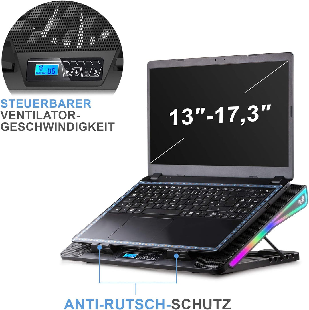 SK Notebook Laptop Rainbow RGB Kühler Gamer Ständer Kühlpad Unterlage Cooler für 9-18 Zoll/Lüfter /