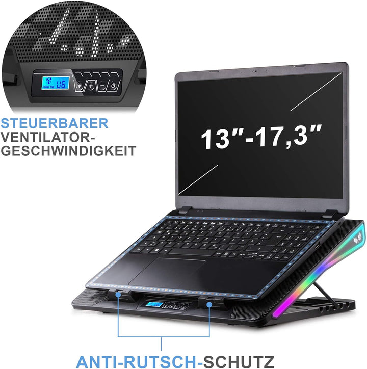 SK Notebook Laptop Rainbow RGB Kühler Gamer Ständer Kühlpad Unterlage Cooler für 9-18 Zoll/Lüfter /