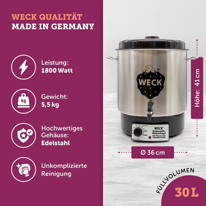 WECK Glühweintopf / Einkochautomat WAT 24A (Einkochtopf aus Edelstahl, 35cm, 30 L, 230V, 1800 W) 683