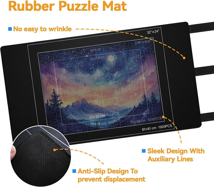 Puzzlematte 66 x 117 cm für bis zu 1500 Teile – Puzzle Matte Roll mit 4 Sortierschalen, Puzzle Zubeh