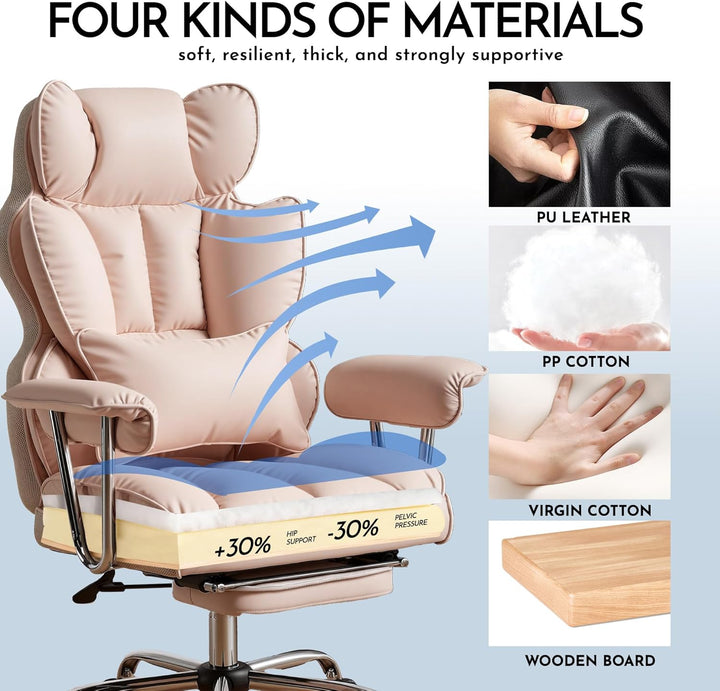 Efomao bürostuhl ergonomisch, PU Leder Chefsessel, bürostuhl 200 kg mit Fussstütze und Lendenwirbels