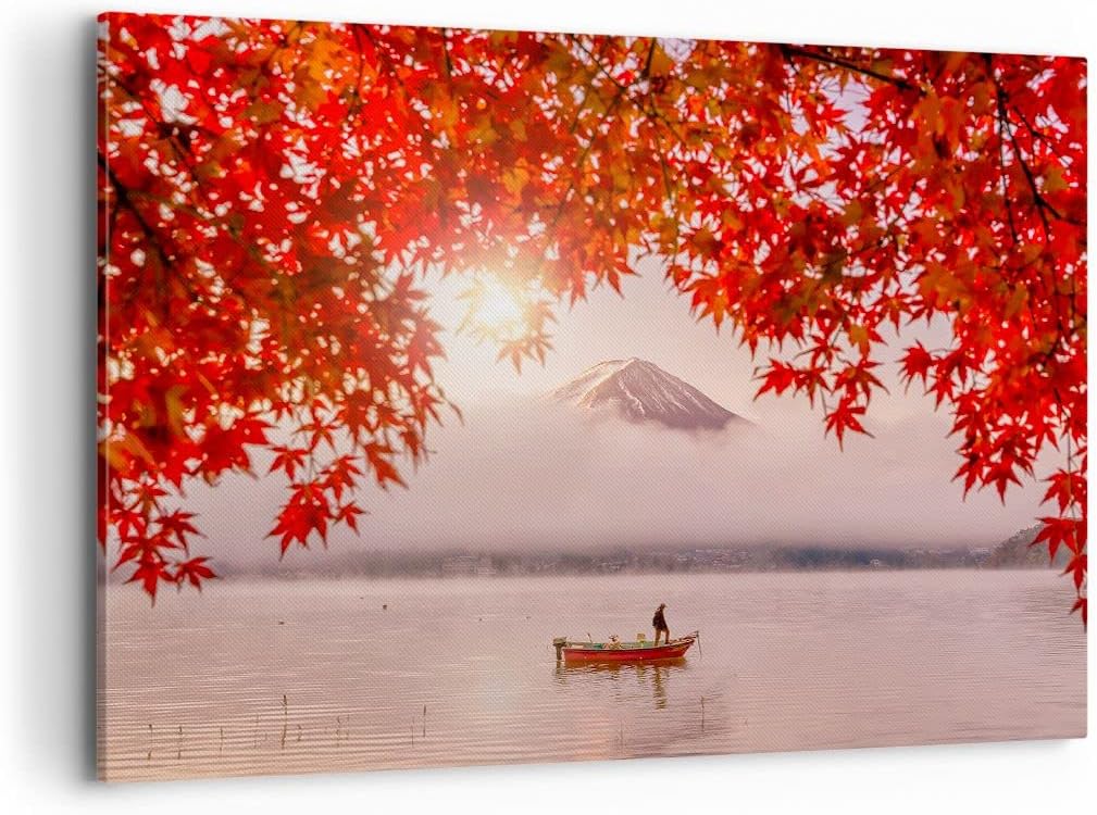 ARTTOR Bilder auf Leinwand 100x70cm Leinwandbild mit Rahmen Vulkan See Gross Wanddeko Bild Schlafzim