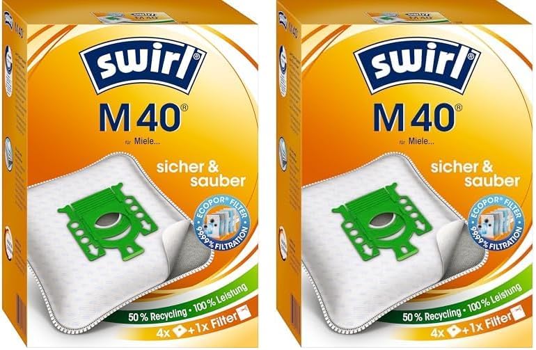 Swirl M 40 EcoPor Staubsaugerbeutel für Miele, Hoover, 4 Beutel (Packung mit 2) M40 EcoPor (Packung